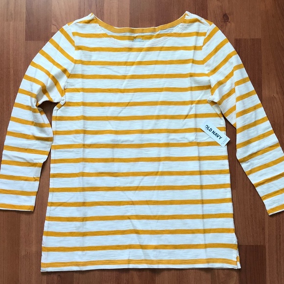 OLD NAVY | Yellow White Stripe Long Sleeve T Shirt XS - Picture 2 of 8